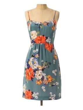 Anthropologie Moulinette Soeurs Verdant Garden Floral Silk Slip Dress size 4